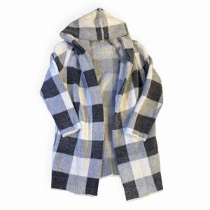 Charlie Paige Fluffy Soft Long Buffalo Plaid Open Front Cardigan Women's Small